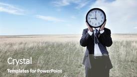  Presentation with director - Beautiful presentation theme featuring manager director - portrait of a businessman holding backdrop and a gray colored foreground