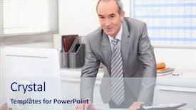  Presentation with director - Cool new presentation theme with manager director - portrait of a senior businessman backdrop and a  colored foreground