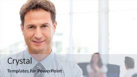  Presentation with diabetes team - Colorful slides enhanced with manager director - relaxed businessman posing in front backdrop and a lemonade colored foreground