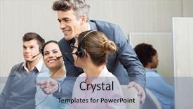  Presentation with customer service - Audience pleasing slides consisting of manager discussing with customer service backdrop and a seafoam green colored foreground
