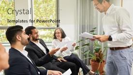  Presentation with assessment center - Theme enhanced with manager-distributes-questionnaires-to-trainees background and a soft green colored foreground