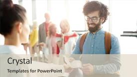  Presentation with registration - Amazing PPT theme having manager during registration in airport backdrop and a lemonade colored foreground