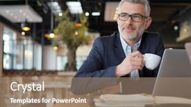  Presentation with cold brew coffee - PPT theme enhanced with manager employee one one meeting - mature businessman smiling during working background and a coral colored foreground