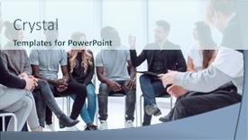  Presentation with project manager - Beautiful slide set featuring manager-explaining-something backdrop and a sky blue colored foreground