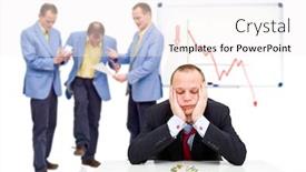  Presentation with bankruptcy - Colorful presentation theme enhanced with manager having just sent his employees notice of the bankruptcy of their company having to lay off his staff backdrop and a white colored foreground