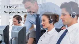  Presentation with call center agent reporting - Theme with manager helping call centre agent background and a lemonade colored foreground