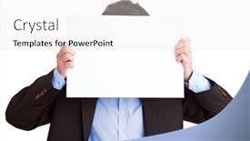  Presentation with poster - Presentation design featuring manager-holds-blank-white-poster background and a white colored foreground