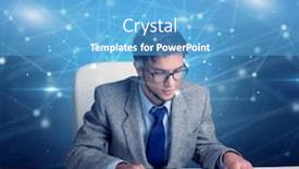  Presentation with front desk - Presentation theme featuring manager in front of the office desk with networking concept background and a teal colored foreground