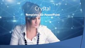  Presentation with front desk - Beautiful presentation theme featuring manager in front of the office desk with networking concept backdrop and a teal colored foreground