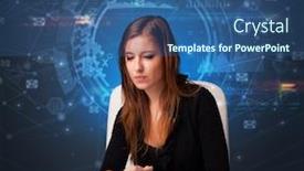  Presentation with connections - Colorful presentation theme enhanced with manager in front of the office desk with connections and teamwork concept backdrop and a ocean colored foreground