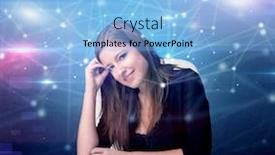  Presentation with front desk - Colorful presentation enhanced with manager in front of the office desk with networking concept backdrop and a light blue colored foreground