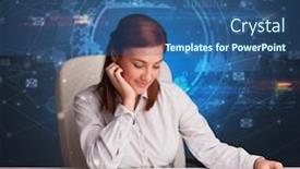  Presentation with connections - Audience pleasing presentation theme consisting of manager in front of the office desk with connections and teamwork concept backdrop and a ocean colored foreground