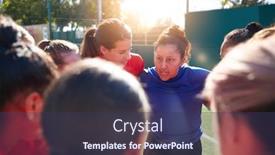  Presentation with huddle - Slide set enhanced with manager-in-huddle-with-womens background and a ocean colored foreground