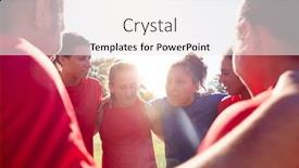  Presentation with huddle - Slide set having manager-in-huddle-with-womens background and a sky blue colored foreground