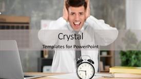  Presentation with office management - Cool new slide deck with manager in office time management backdrop and a light gray colored foreground