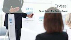  Presentation with project manager - Colorful slides enhanced with manager is discussing a new financial project with a business team backdrop and a sky blue colored foreground