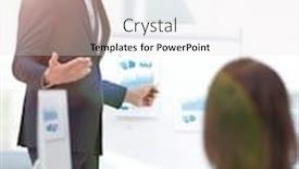  Presentation with project manager - Presentation theme featuring manager is discussing a new financial project with a business te background and a light gray colored foreground