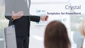  Presentation with project manager - Beautiful slide deck featuring manager is discussing a new financial project with a business team backdrop and a sky blue colored foreground