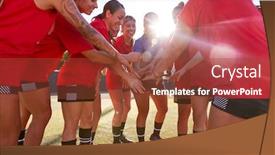  Presentation with team hands - Slide set with manager-joining-hands-with-womens background and a tawny brown colored foreground