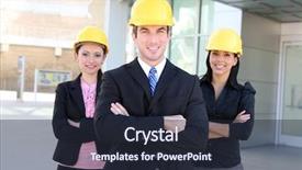  Presentation with building team - Audience pleasing PPT theme consisting of manager leader - handsome business man and woman backdrop and a wine colored foreground