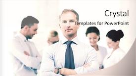  Presentation with team - PPT theme having manager leader - picture of handsome businessman background and a cream colored foreground