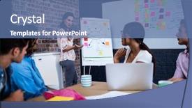  Presentation with coworkers - Presentation enhanced with manager leading a meeting background and a ocean colored foreground