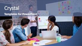  Presentation with creative - Audience pleasing theme consisting of manager leading a meeting backdrop and a ocean colored foreground