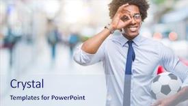  Presentation with afro - Presentation enhanced with manager man holding soccer ball background and a  colored foreground