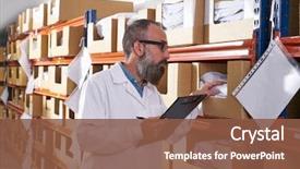  Presentation with warehouse - PPT theme enhanced with manager man in fashion textile background and a tawny brown colored foreground