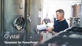 Presentation with craft beer - Presentation theme enhanced with manager-of-brewery-inspecting-equipment background and a dark gray colored foreground