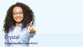  Presentation with curly hair - PPT layouts consisting of manager offers - young beautiful business girl background and a  colored foreground