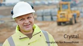  Presentation with building construction - Slides having manager or building site foreman background and a coral colored foreground