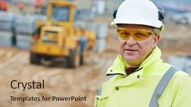  Presentation with building construction - Cool new slides with manager or building site foreman backdrop and a coral colored foreground