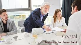  Presentation with employee - Theme featuring manager-or-hr-person-hands background and a lemonade colored foreground