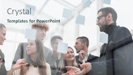  Presentation with sticky notes - Colorful PPT theme enhanced with manager-pointing-to-a-glass backdrop and a sky blue colored foreground