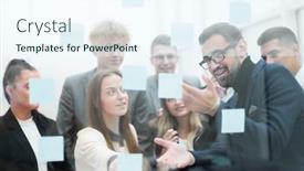  Presentation with sticky notes - Audience pleasing PPT layouts consisting of manager-pointing-to-a-glass backdrop and a sky blue colored foreground