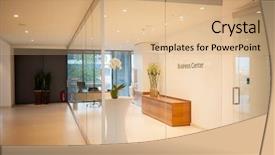  Presentation with room - Presentation theme enhanced with manager room with all glass background and a coral colored foreground