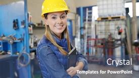  Presentation with automotive - Slide deck having manager-standing-in-automotive-mechanical background and a ocean colored foreground