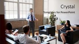  Presentation with lounge - PPT layouts enhanced with manager stands at an informal background and a mint green colored foreground