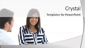  Presentation with female empowerment - Beautiful PPT theme featuring manager talking to the client backdrop and a white colored foreground