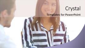  Presentation with client experience - Colorful presentation design enhanced with life experience - female manager talking backdrop and a soft green colored foreground