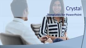  Presentation with female - Amazing presentation theme having manager talking to the client backdrop and a  colored foreground