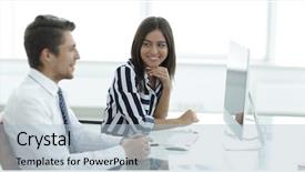  Presentation with female liver diseases - Audience pleasing PPT layouts consisting of manager talking to the client backdrop and a  colored foreground