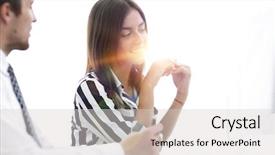  Presentation with female pelvis - PPT theme having manager talking to the client background and a light gray colored foreground