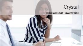  Presentation with female - Colorful PPT layouts enhanced with manager talking to the client backdrop and a light gray colored foreground