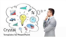  Presentation with manager thinking - Slide set consisting of manager think - business people management and planning background and a white colored foreground