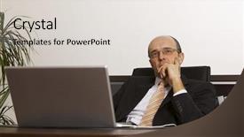  Presentation with strategies - PPT theme consisting of manager think - businessman in suit leaning back background and a lemonade colored foreground