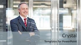  Presentation with mature masked female surgeon - Audience pleasing presentation theme consisting of manager think - mature businessman smiling backdrop and a light gray colored foreground