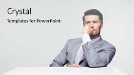  Presentation with periodic table actinide series - Beautiful presentation theme featuring manager think - thoughtful businessman sitting backdrop and a white colored foreground