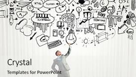  Presentation with business plan - Slide set consisting of manager think - young businessman lifting his great background and a sky blue colored foreground